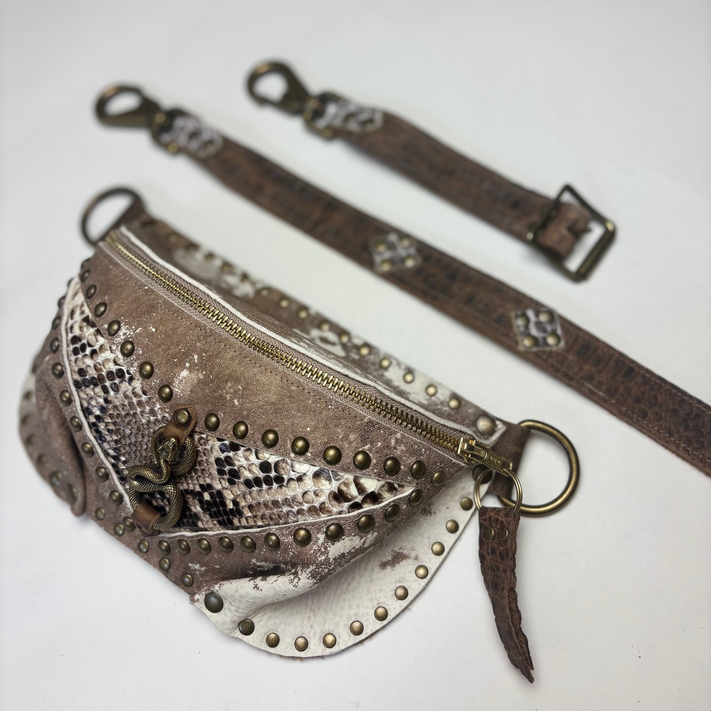Distressed Tan and Ivory Python Fanny Pack
