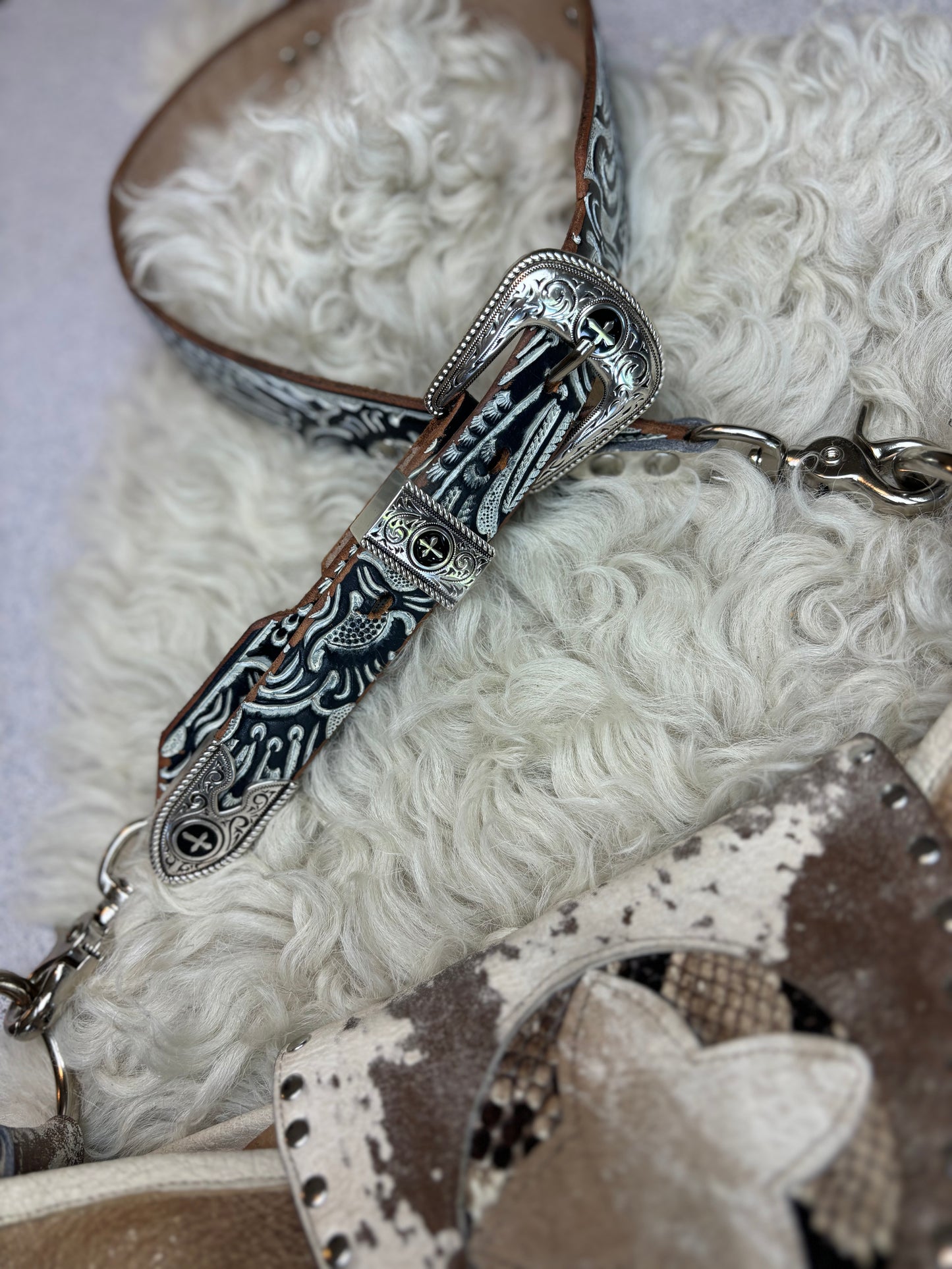 Distressed Leather and Python Cathedral Shoulder Bag