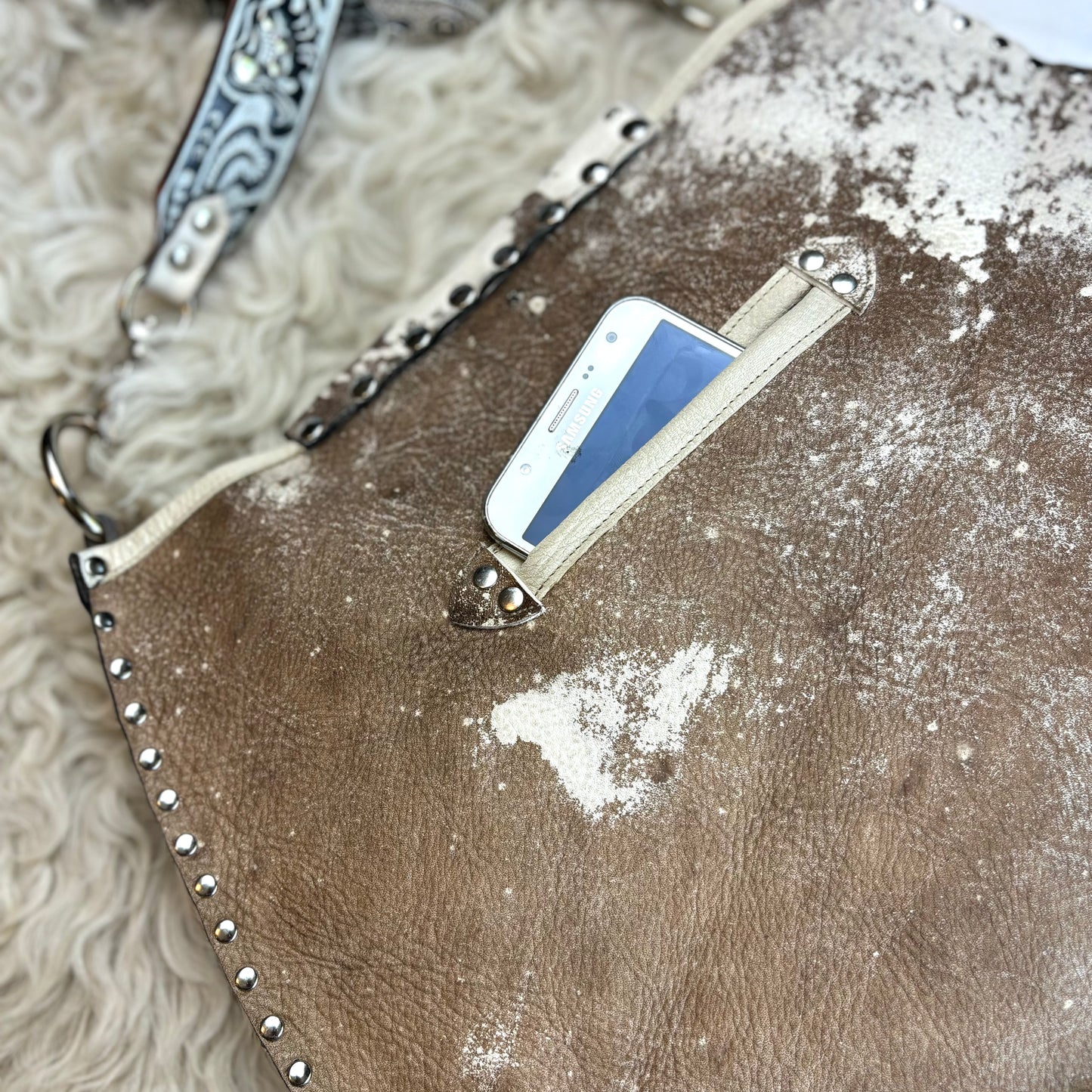 Distressed Leather and Python Cathedral Shoulder Bag