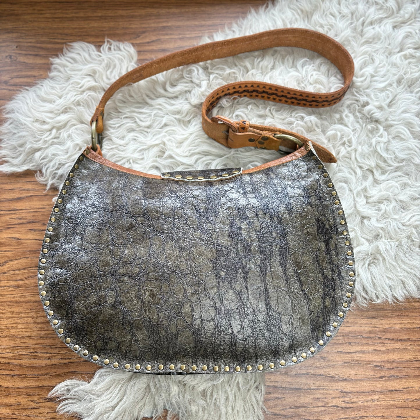 Olive Bark with Tiger Shoulder Bag