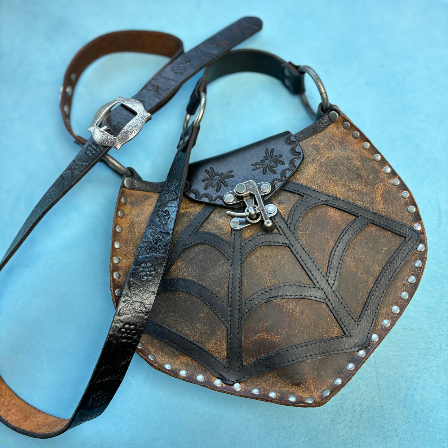 Rustic Brown Crossbody with Spiderweb