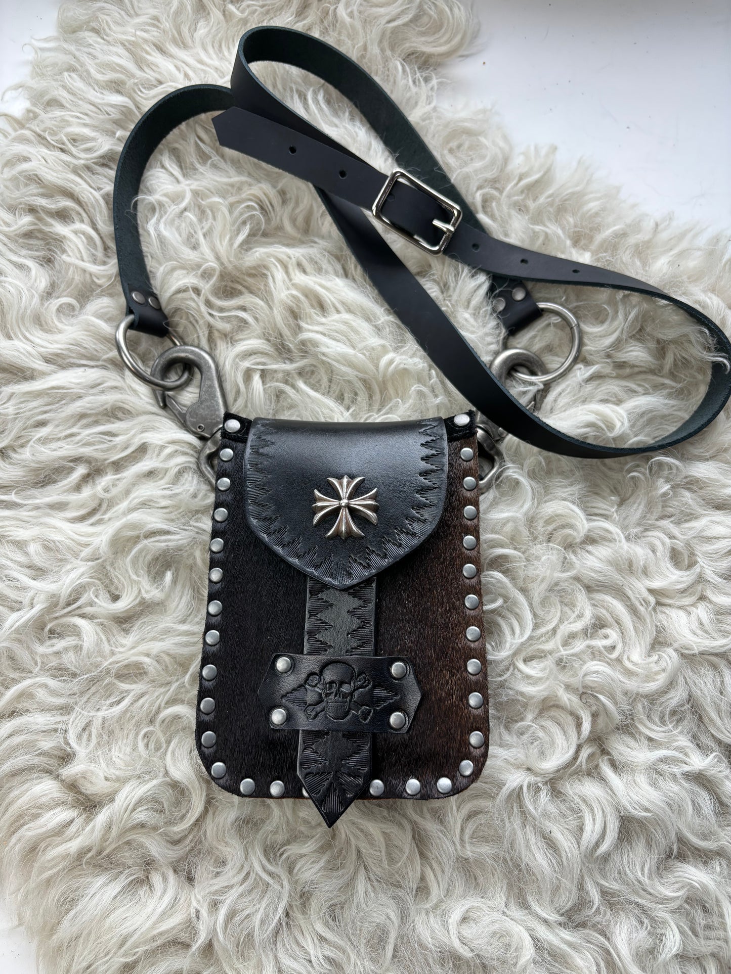 Black & Brown Biker Crossbody/Waist Bag