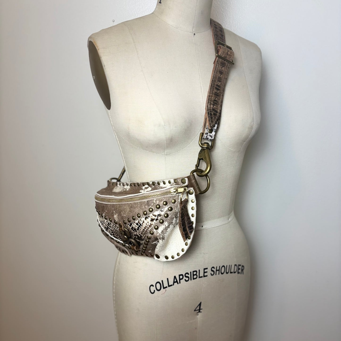 Distressed Tan and Ivory Python Fanny Pack
