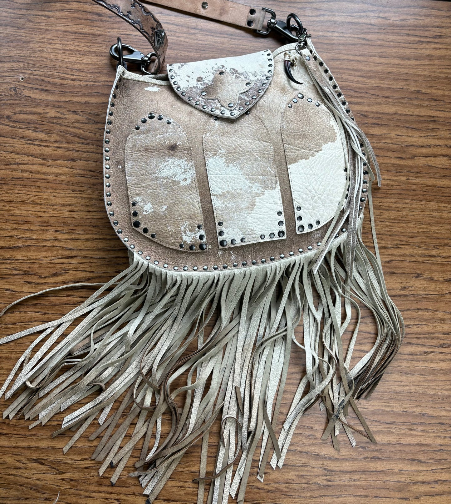 Distress Taupe Fringed Cathedral Bag