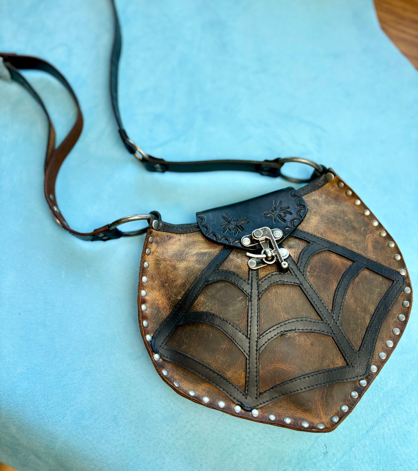 Rustic Brown Crossbody with Spiderweb