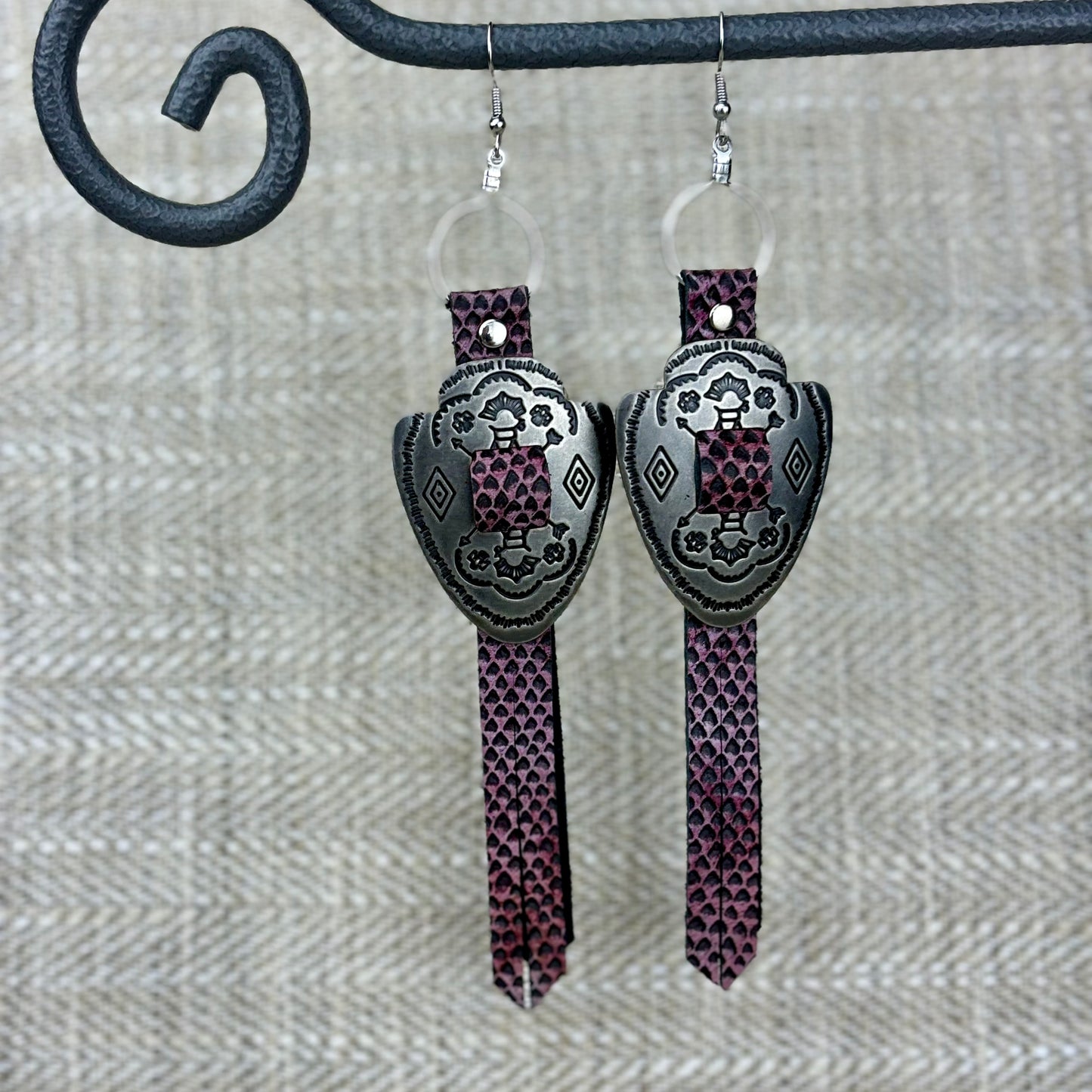 Arrowhead Earrings with Pink Python