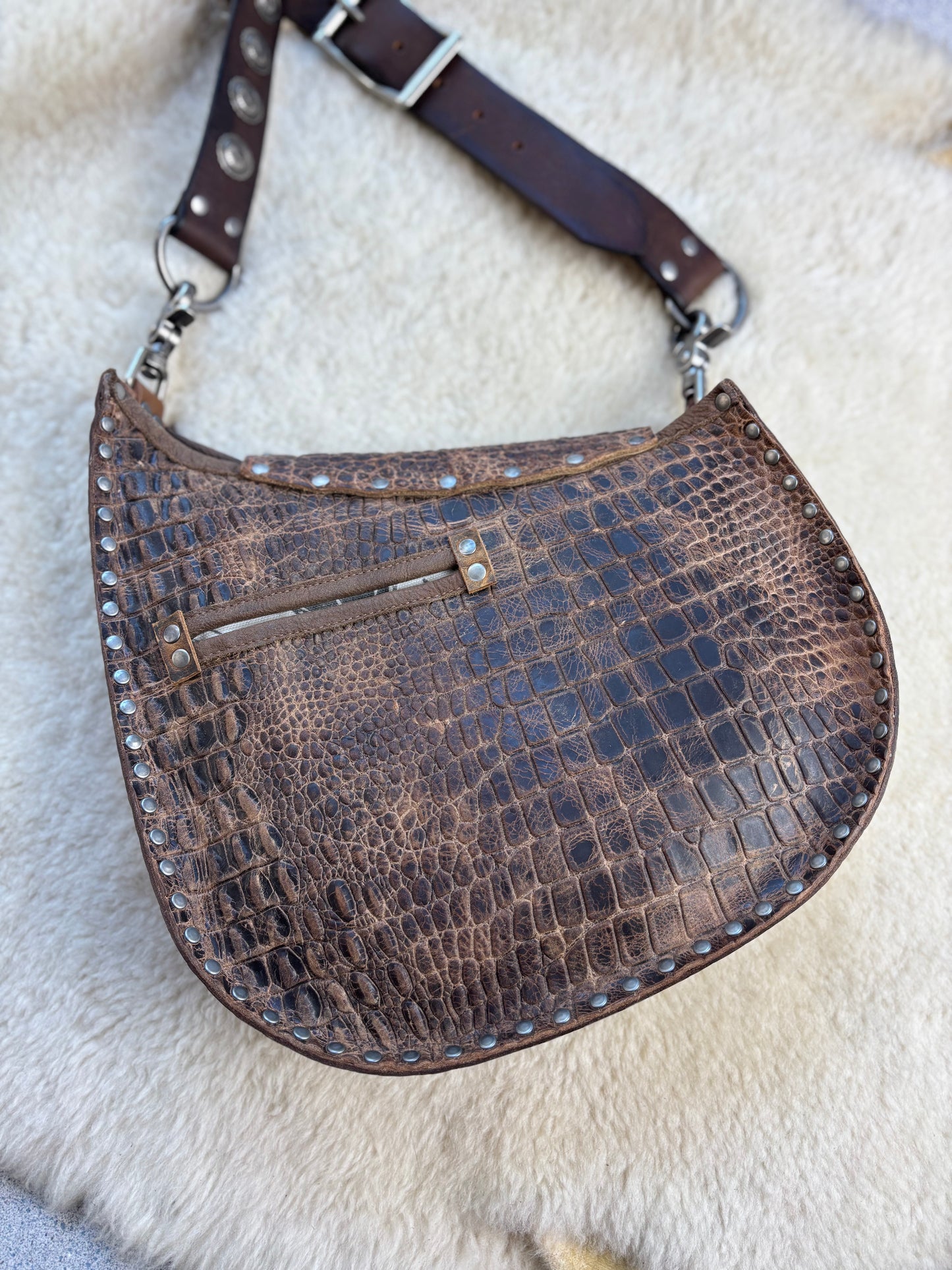 Crocodile Concho Crescent Bag