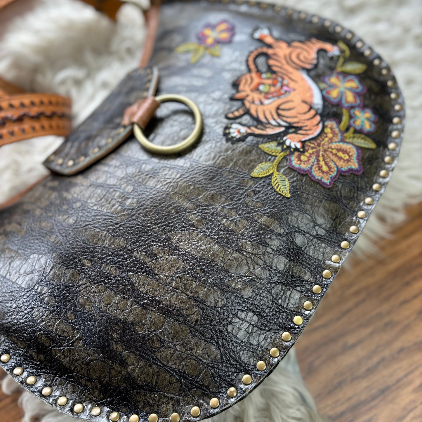 Olive Bark with Tiger Shoulder Bag