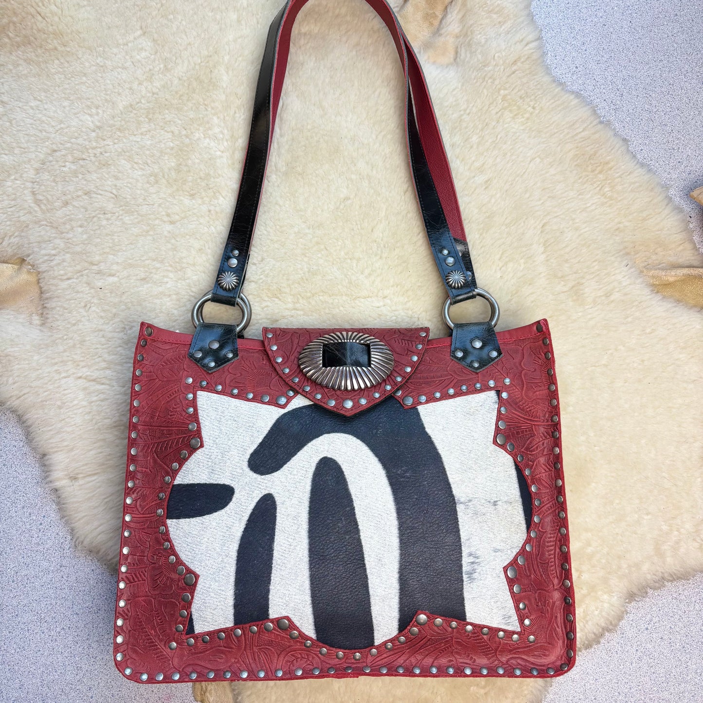 Red Embossed Squared Tote