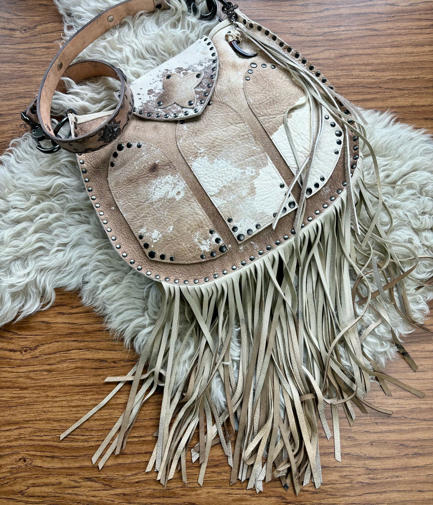 Distress Taupe Fringed Cathedral Bag
