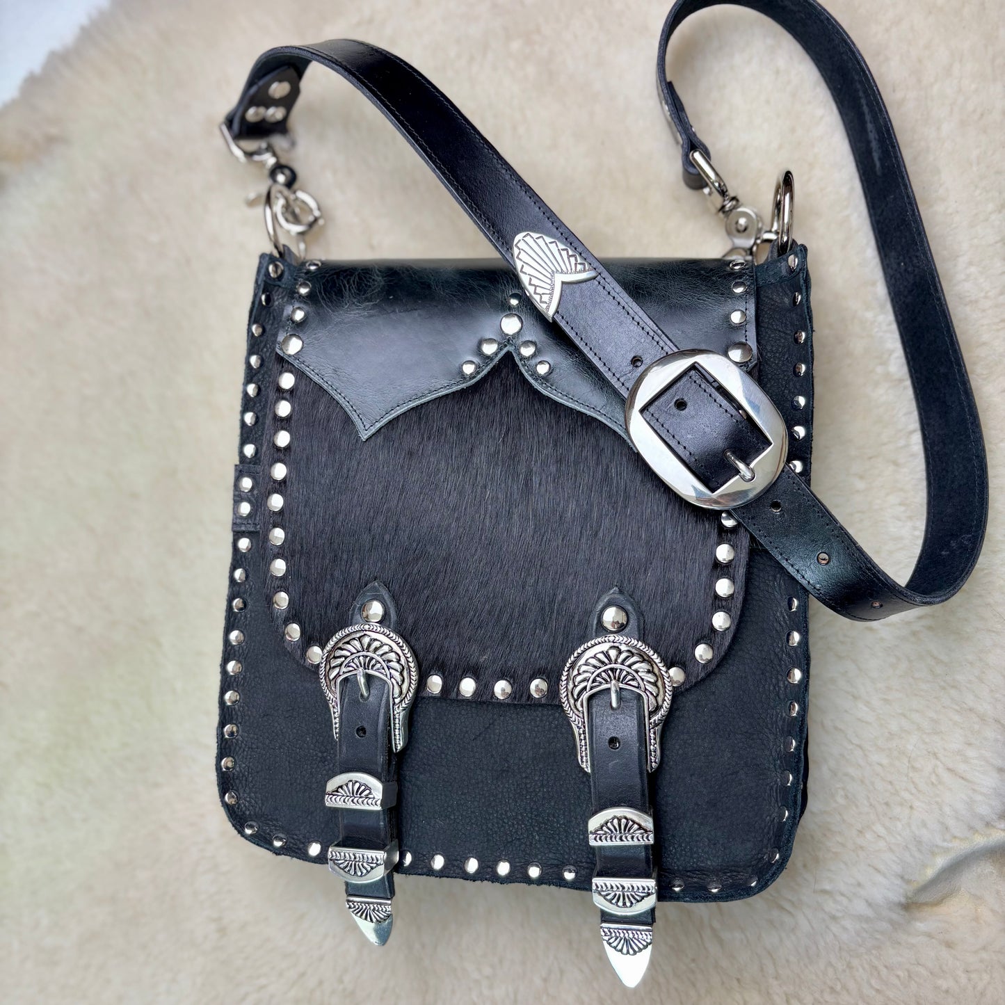 Black Mixed Hide Buckle Bag