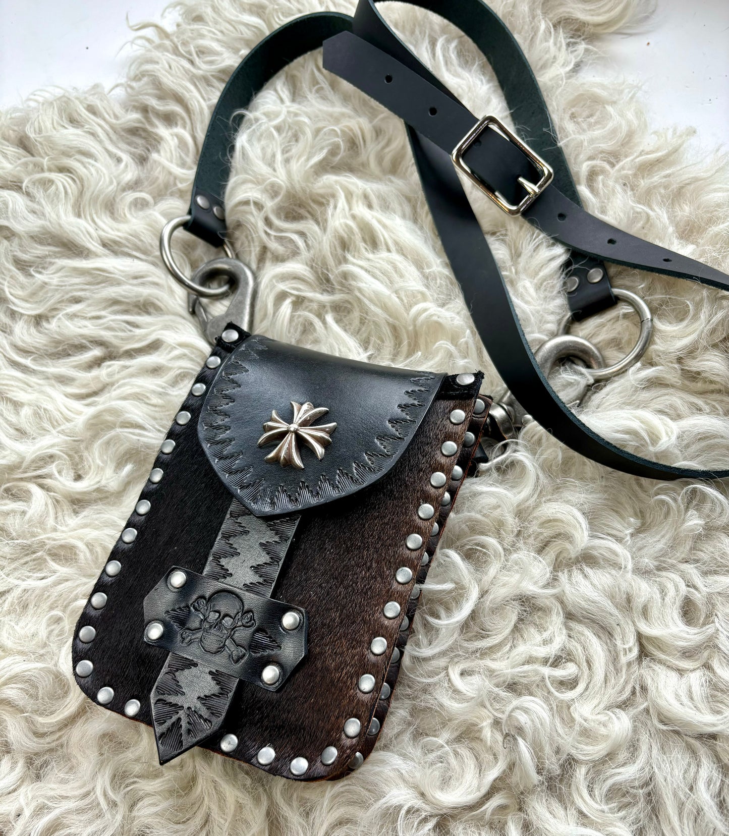 Black & Brown Biker Crossbody/Waist Bag