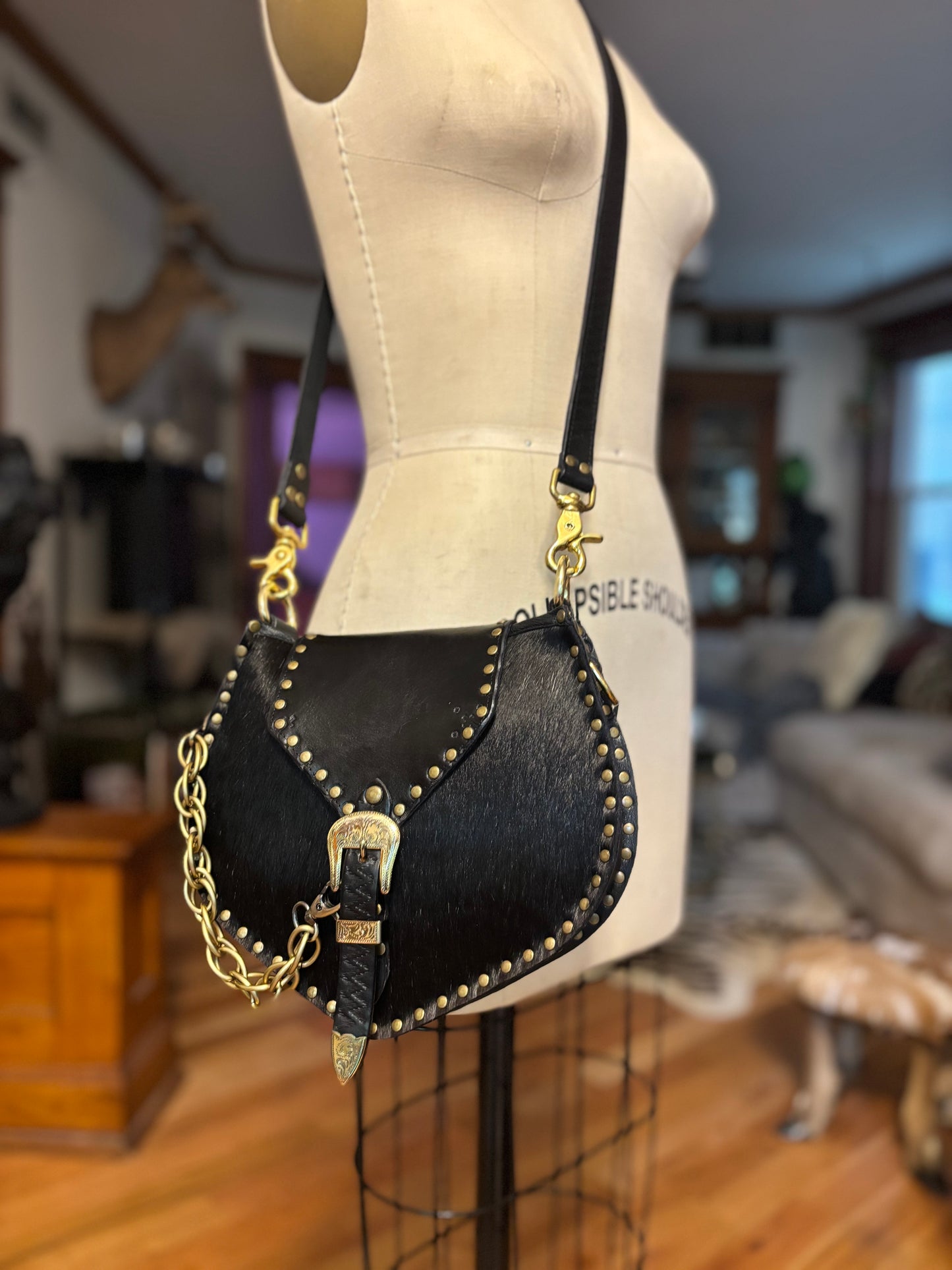 Black and Gold Crossbody with Chain