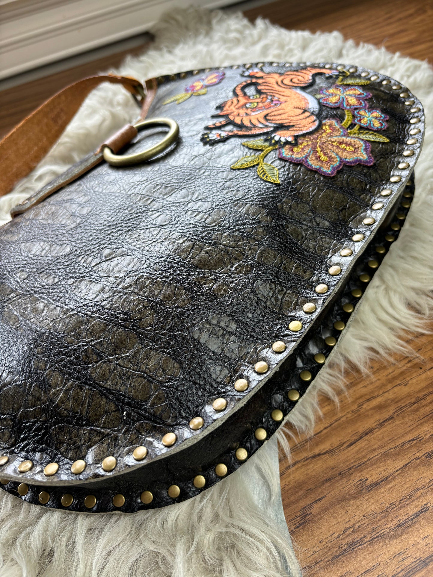 Olive Bark with Tiger Shoulder Bag