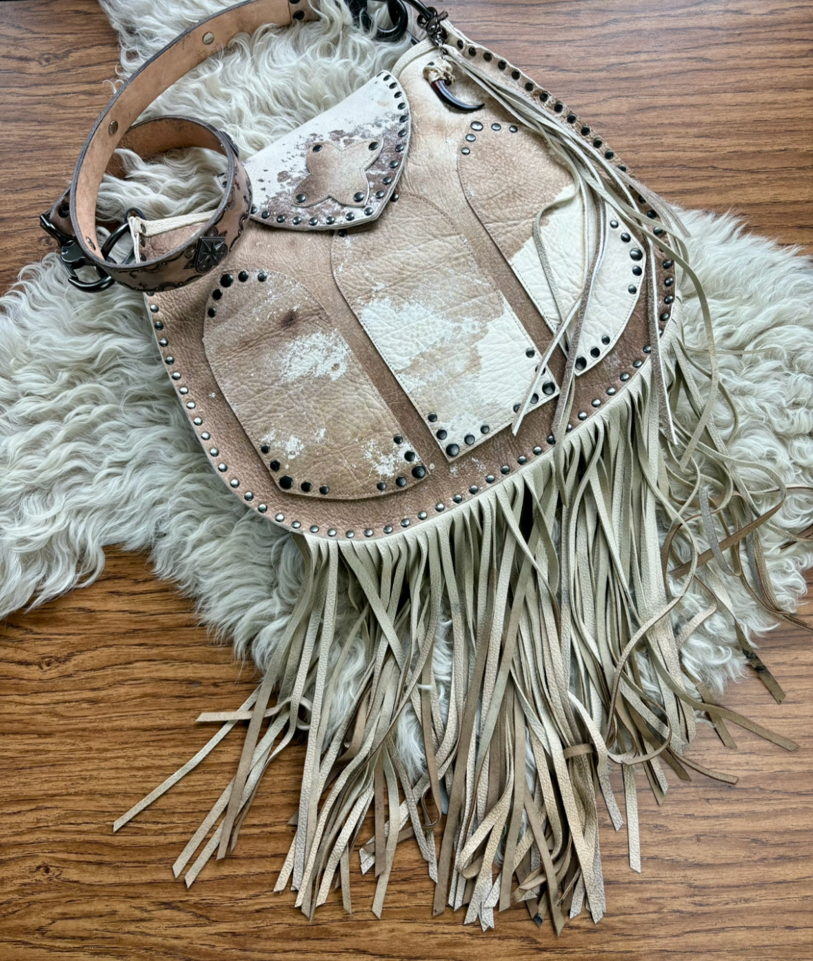 Distress Taupe Fringed Cathedral Bag