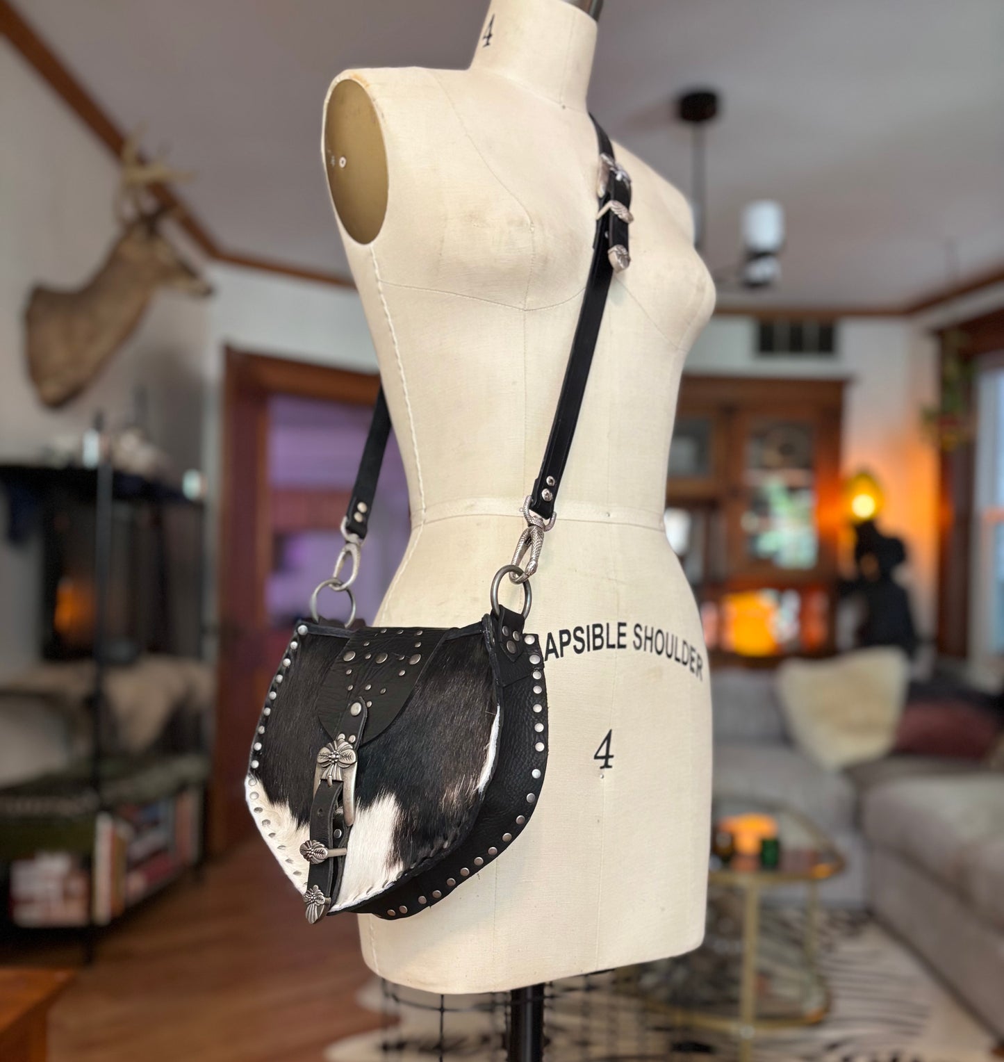 Black and White Cowhide Buckle Bag