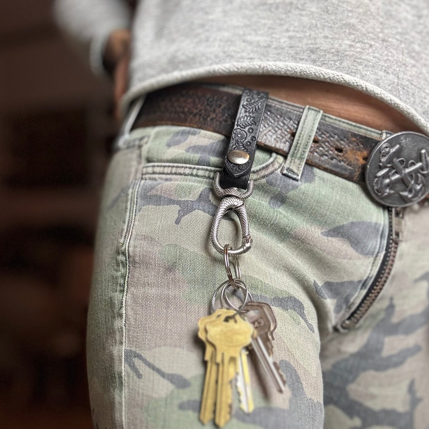 Black Leather Belt Python Key Hook
