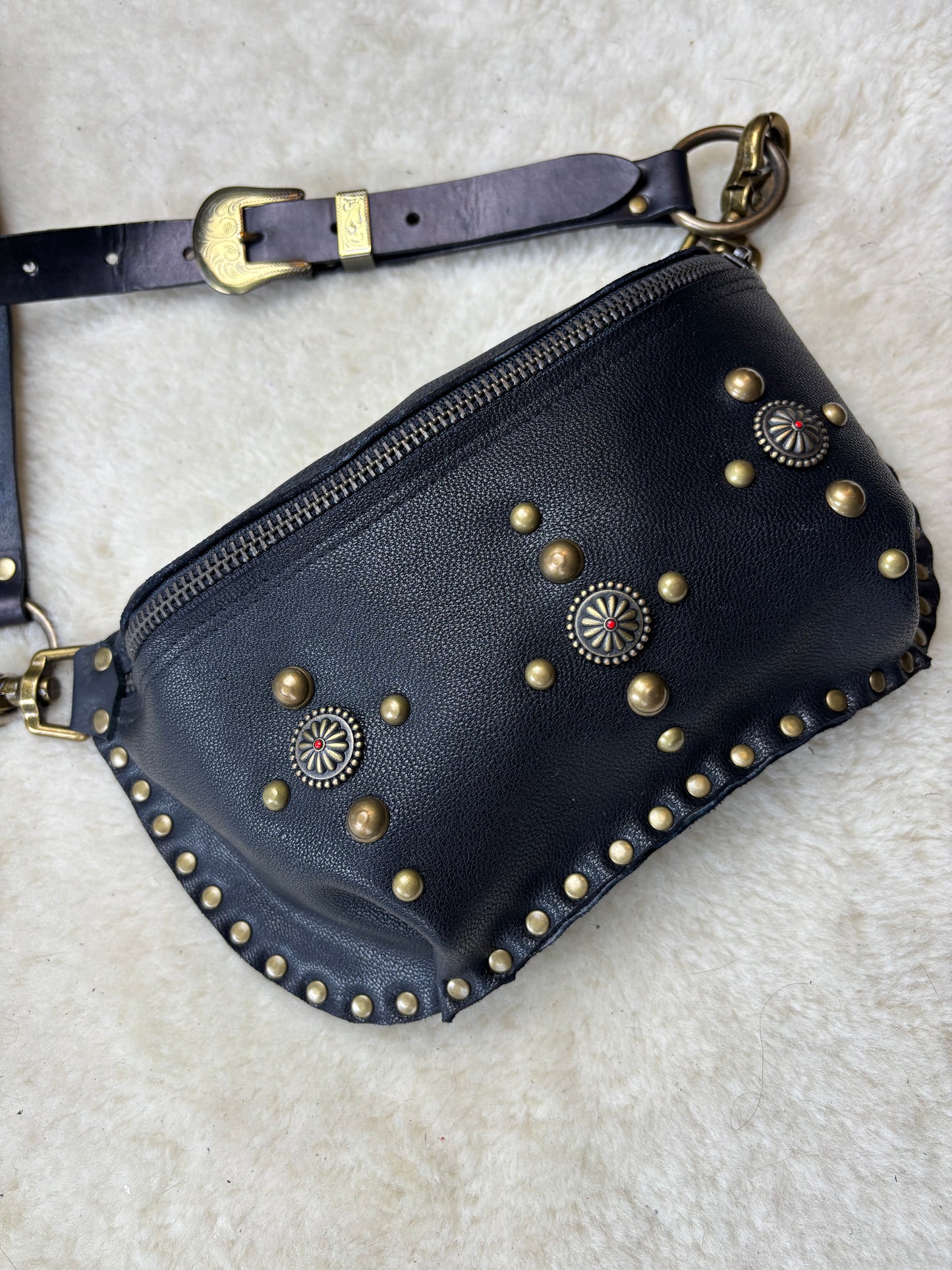 Black and Bronze Concho Fanny Pack