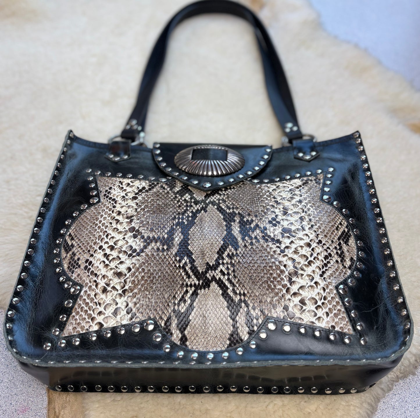 Black and Snake Squared Tote
