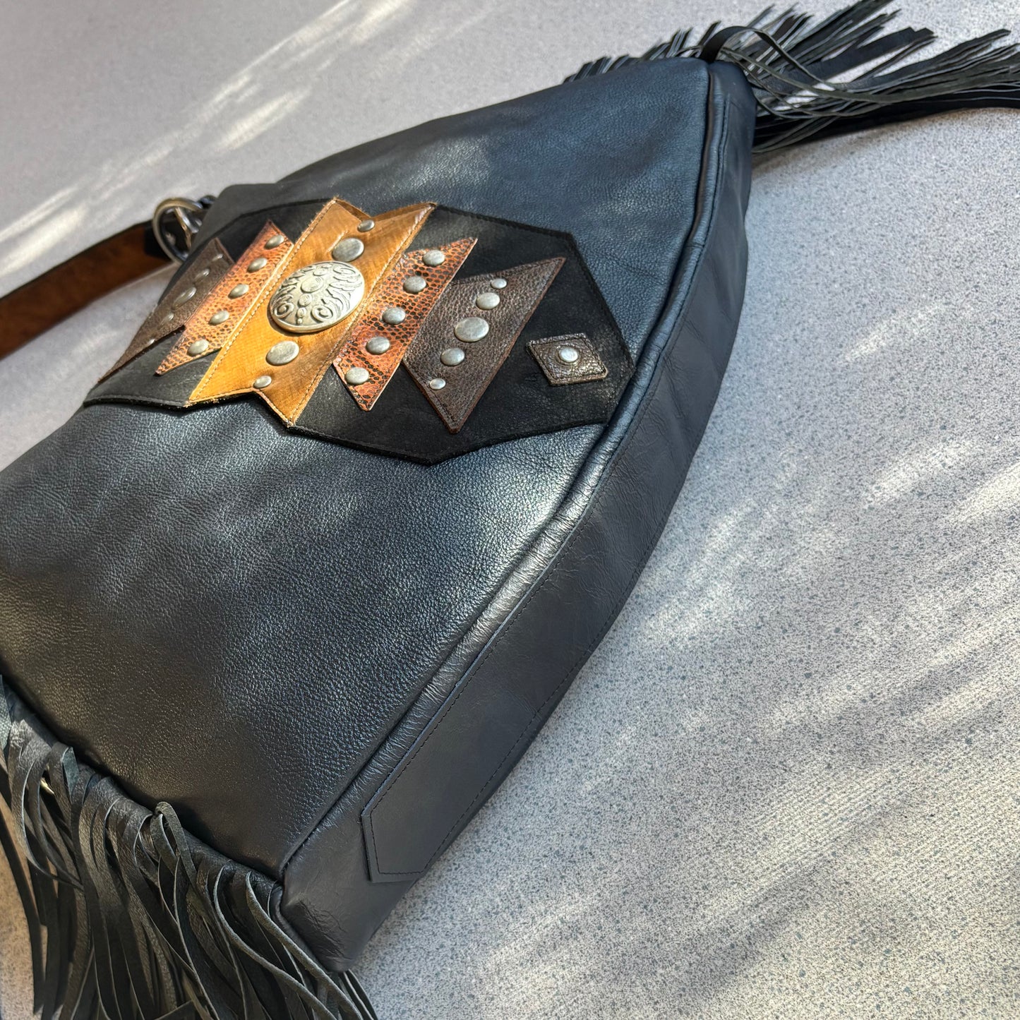 Navy Fringed November Bag