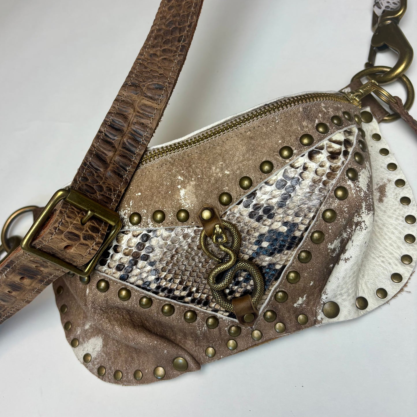 Distressed Tan and Ivory Python Fanny Pack