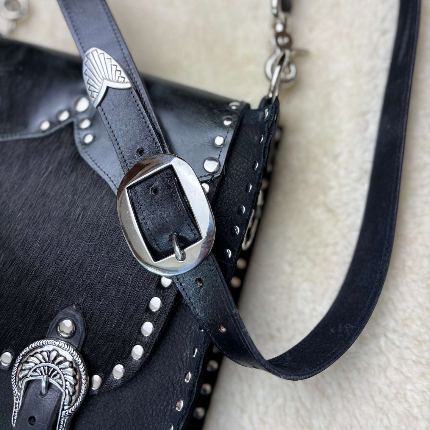 Black Mixed Hide Buckle Bag