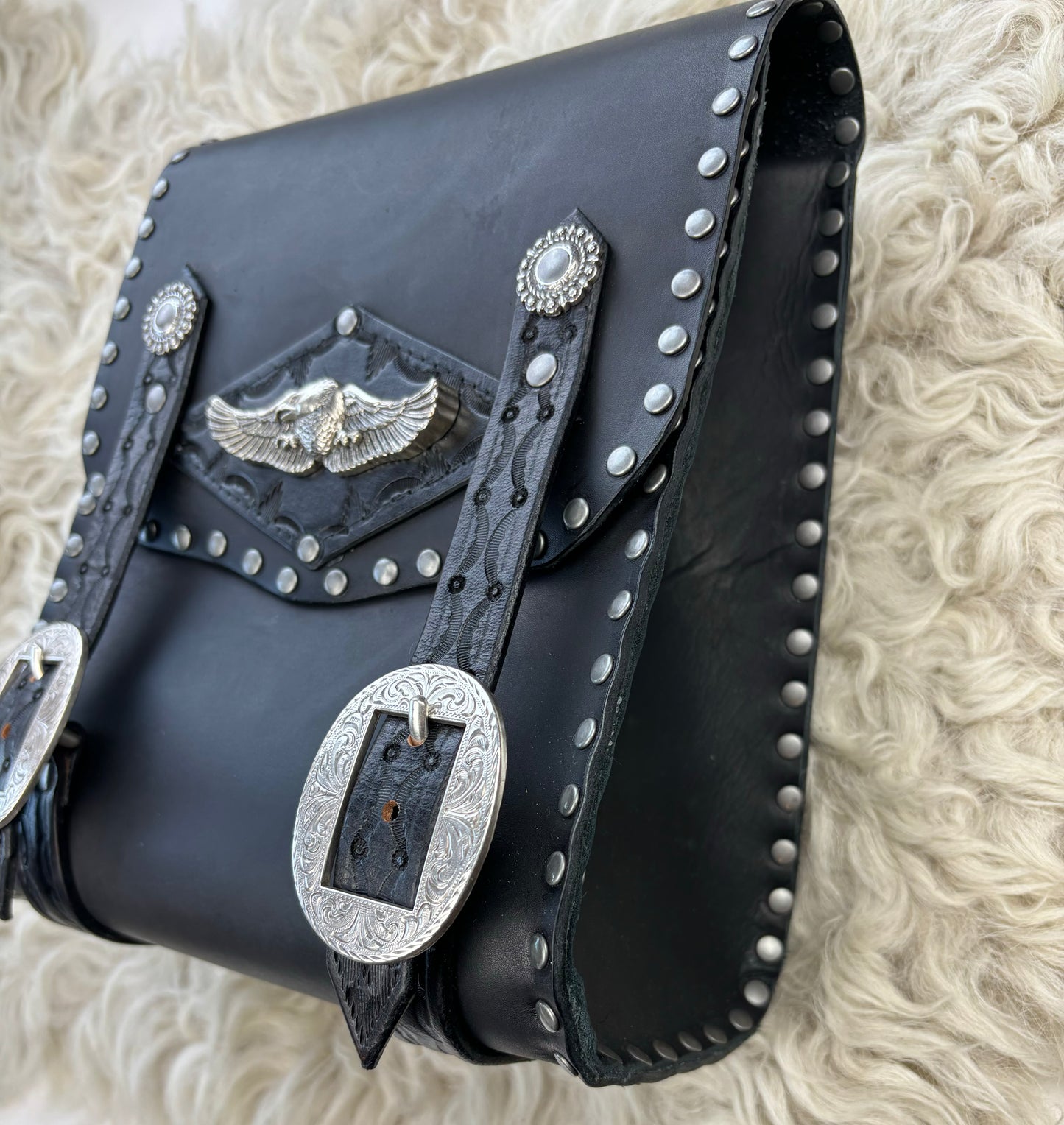 Black Leather Sissy Bar Bag