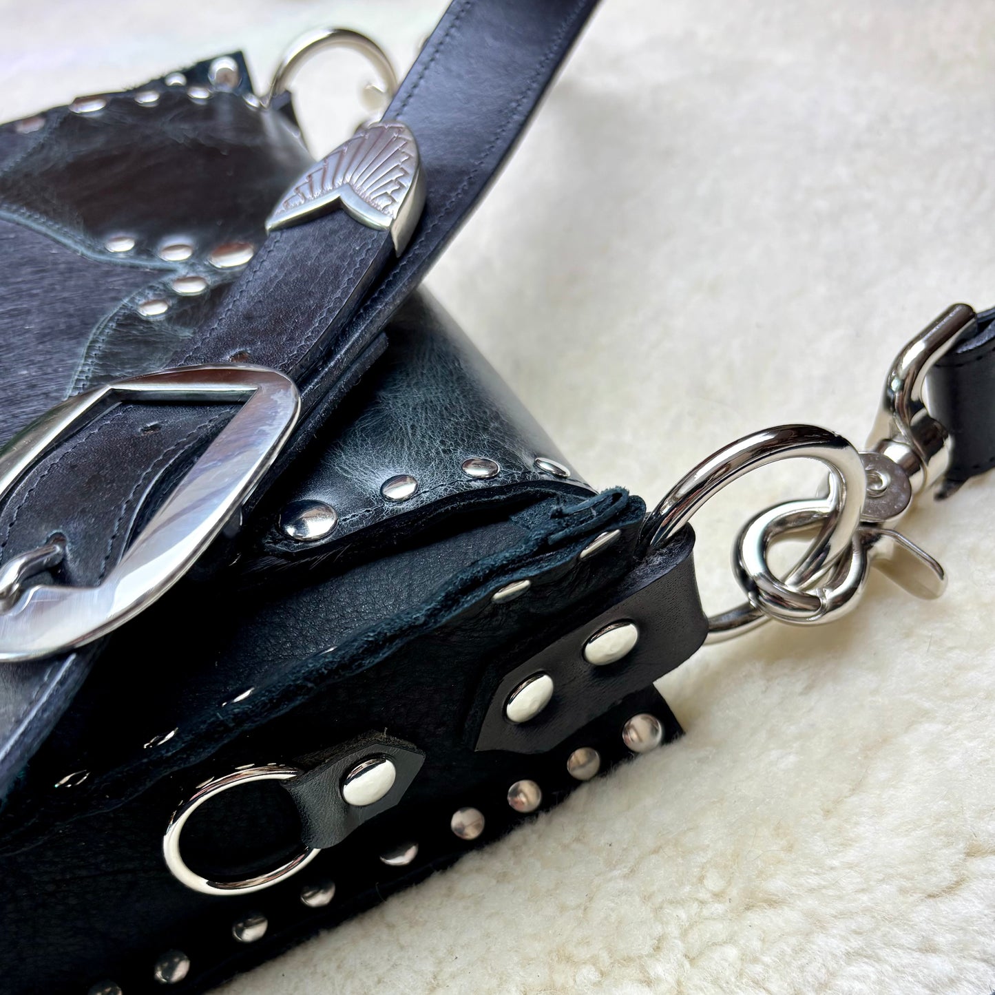 Black Mixed Hide Buckle Bag