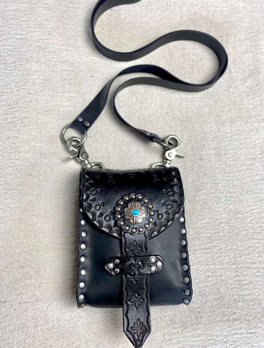 Black Leather Crossbody Convertible Waist Bag