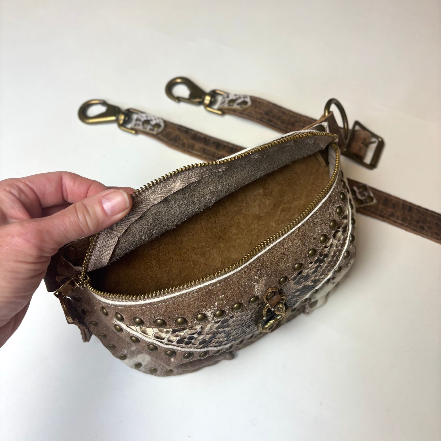 Distressed Tan and Ivory Python Fanny Pack