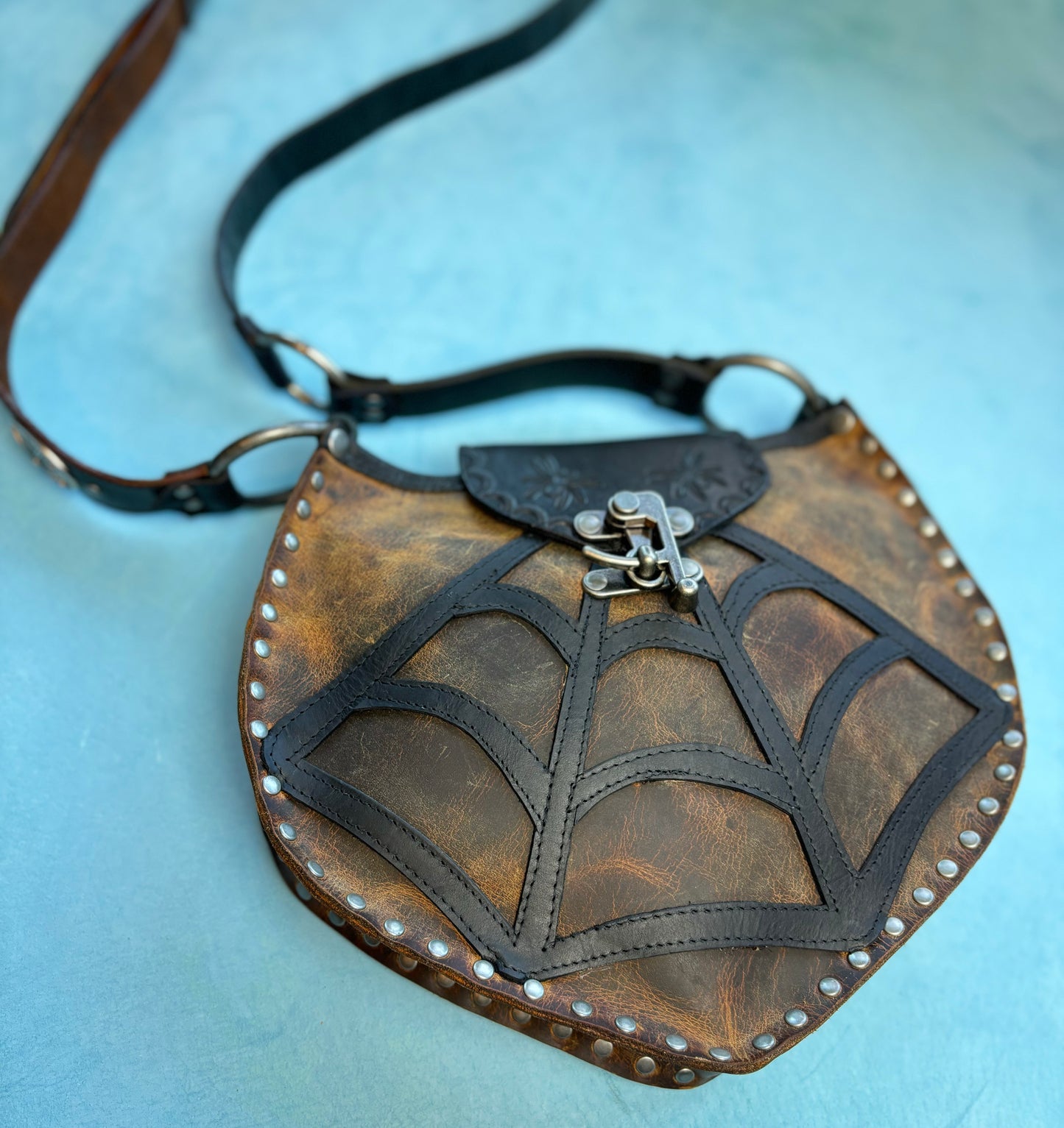 Rustic Brown Crossbody with Spiderweb