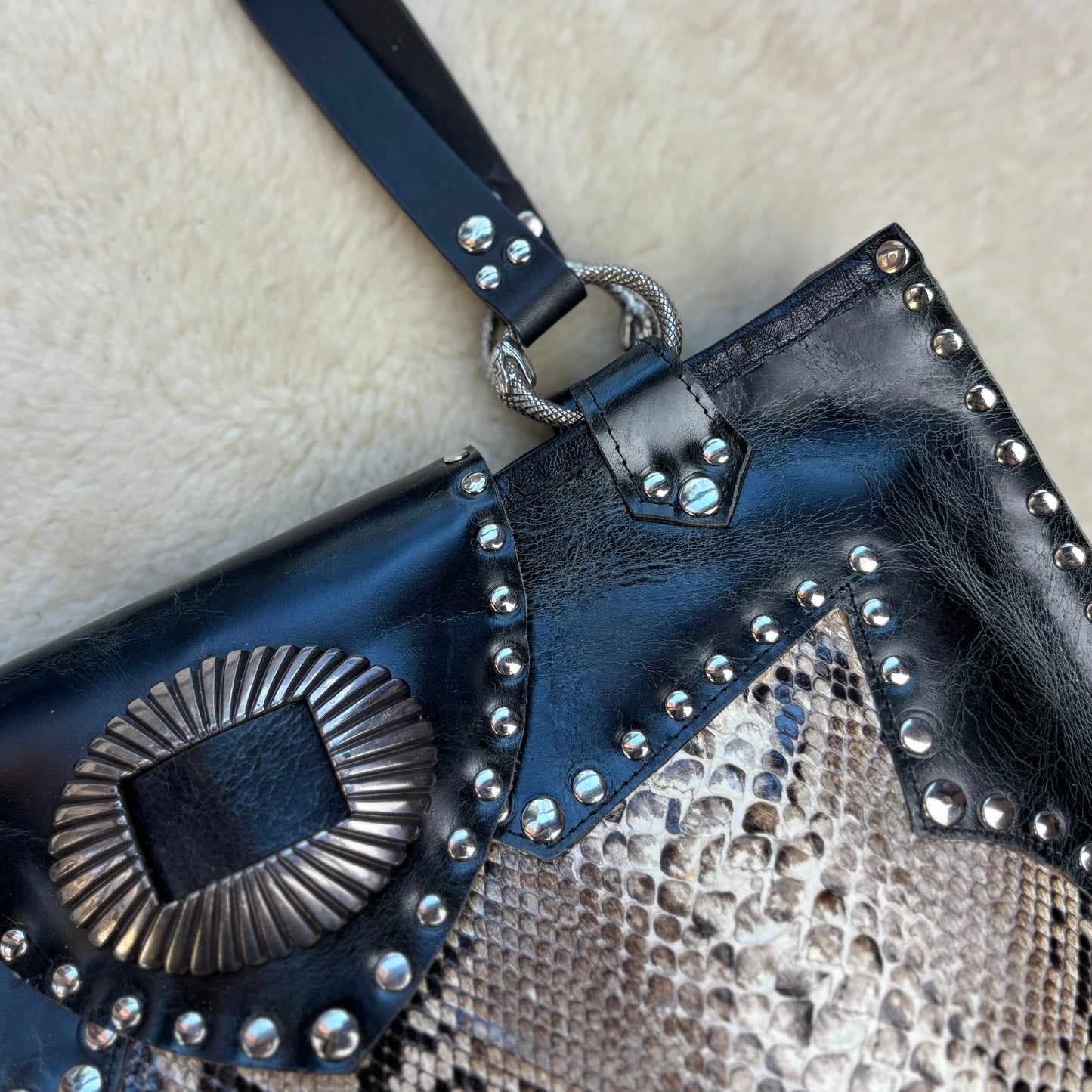 Black and Snake Squared Tote