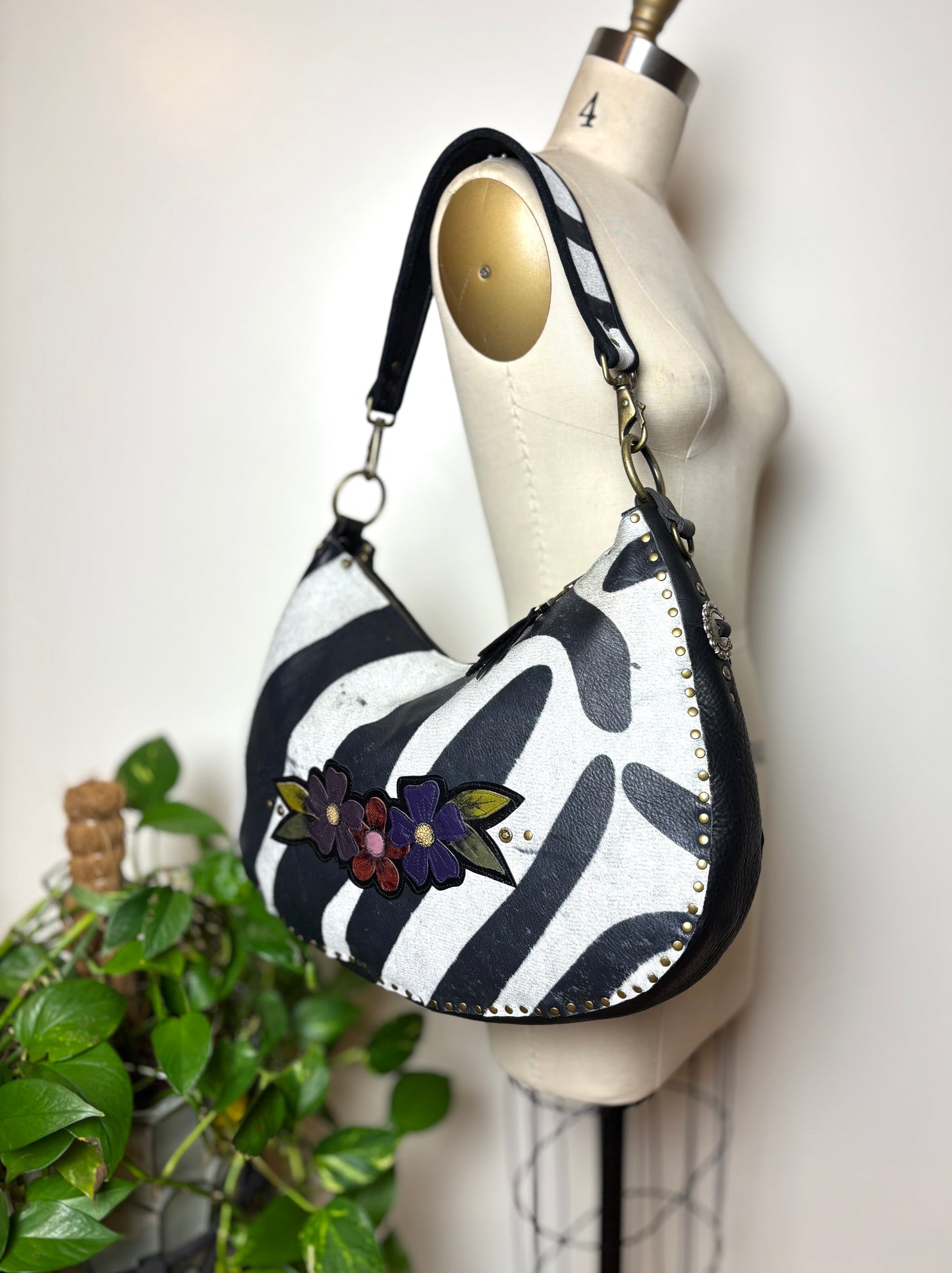 Zebra Bloom Ziptop Hobo