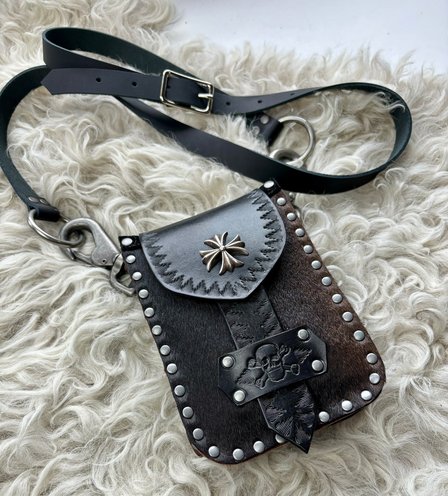 Black & Brown Biker Crossbody/Waist Bag