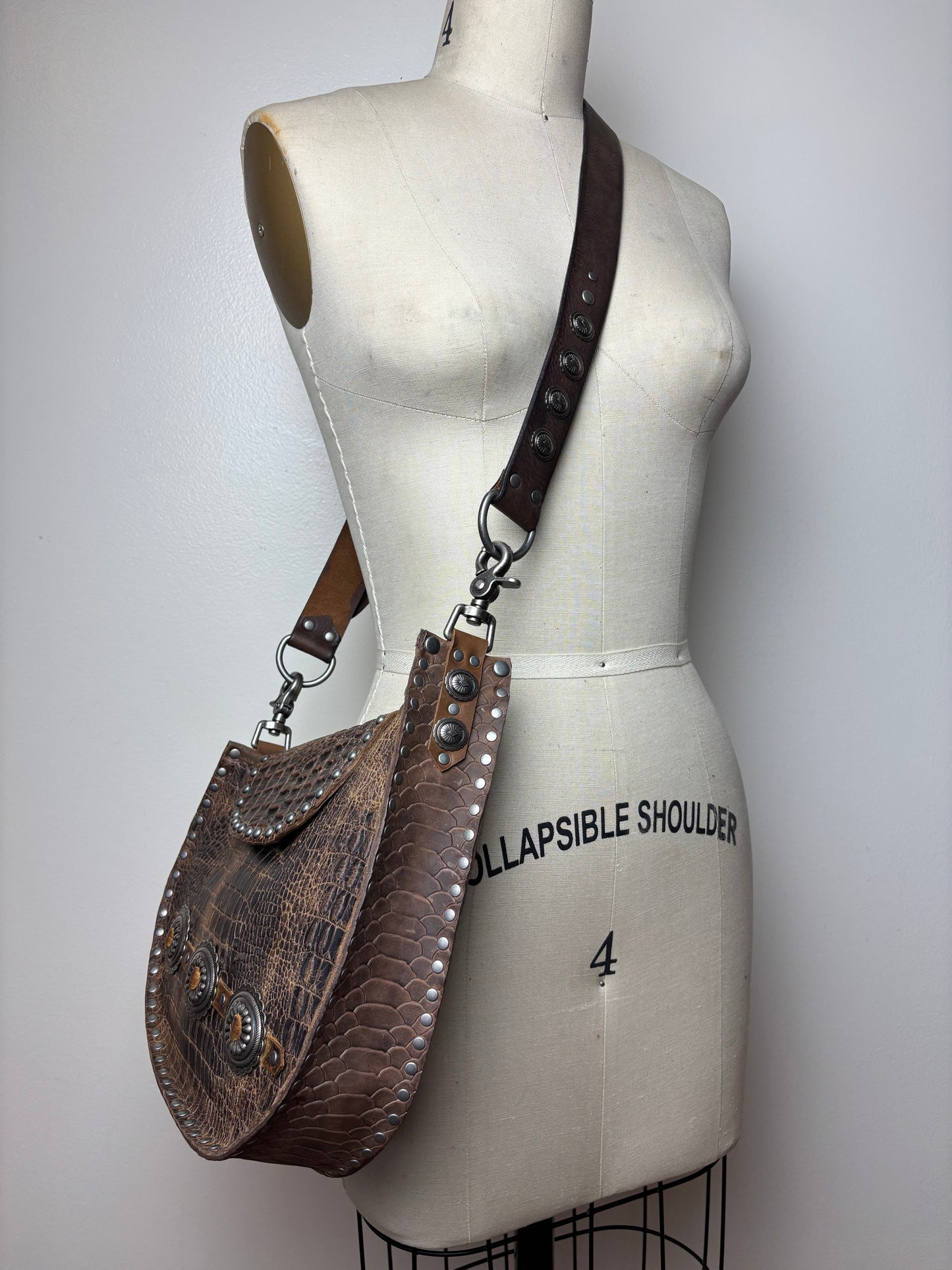 Crocodile Concho Crescent Bag