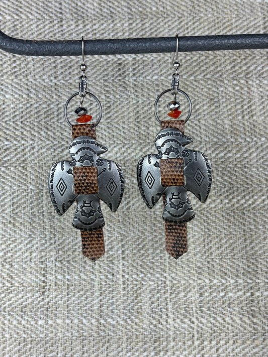 Thunderbird Earrings with Copper Snakeskin