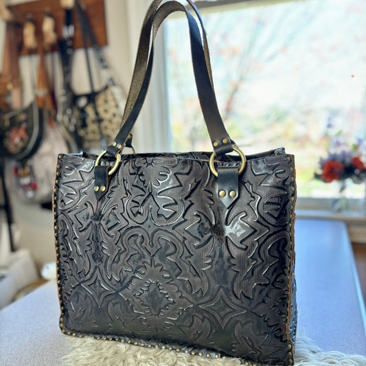 Gothic Embossed Tote with Brass