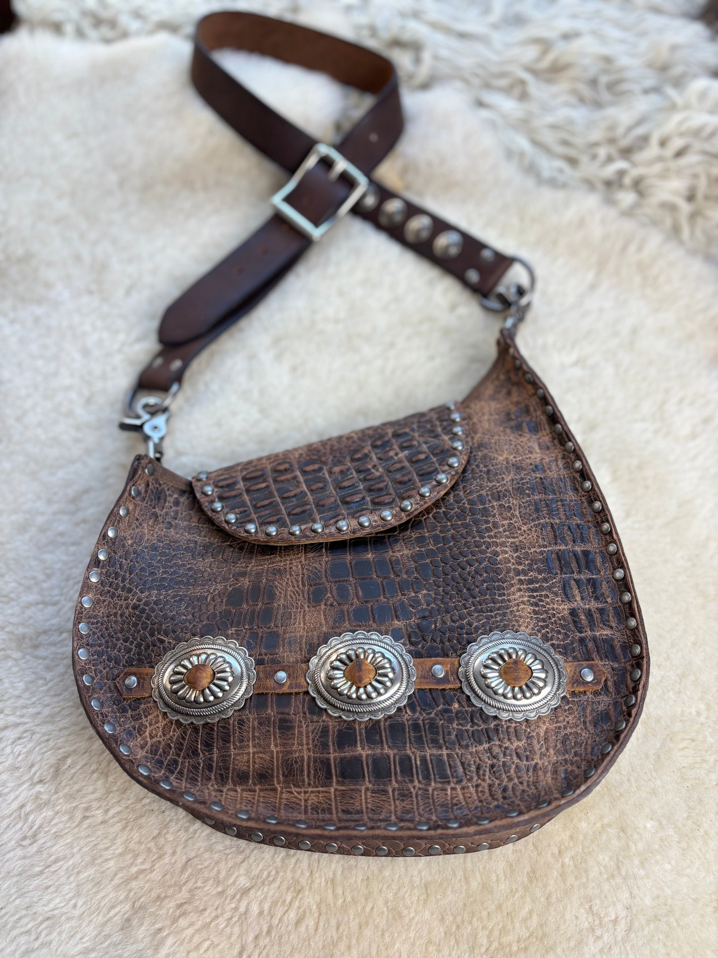 Crocodile Concho Crescent Bag