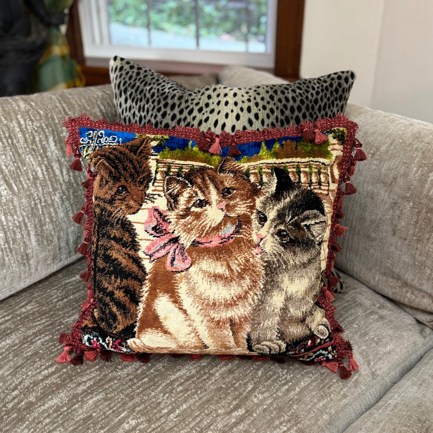 Sweet Kitties Vintage Velvet Pillow