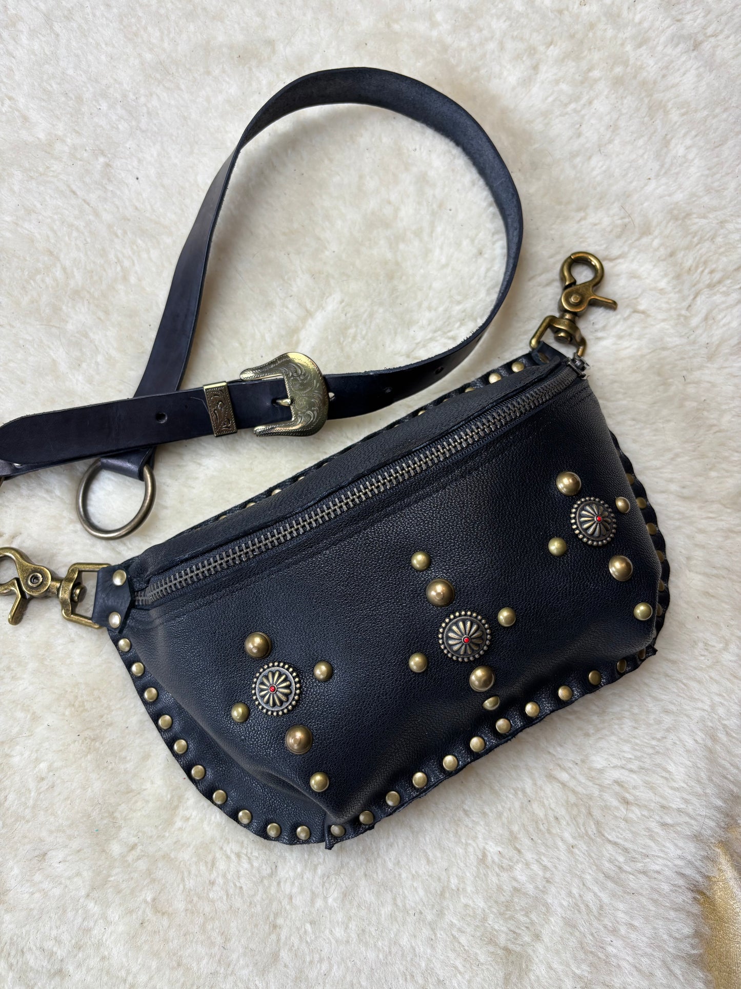 Black and Bronze Concho Fanny Pack