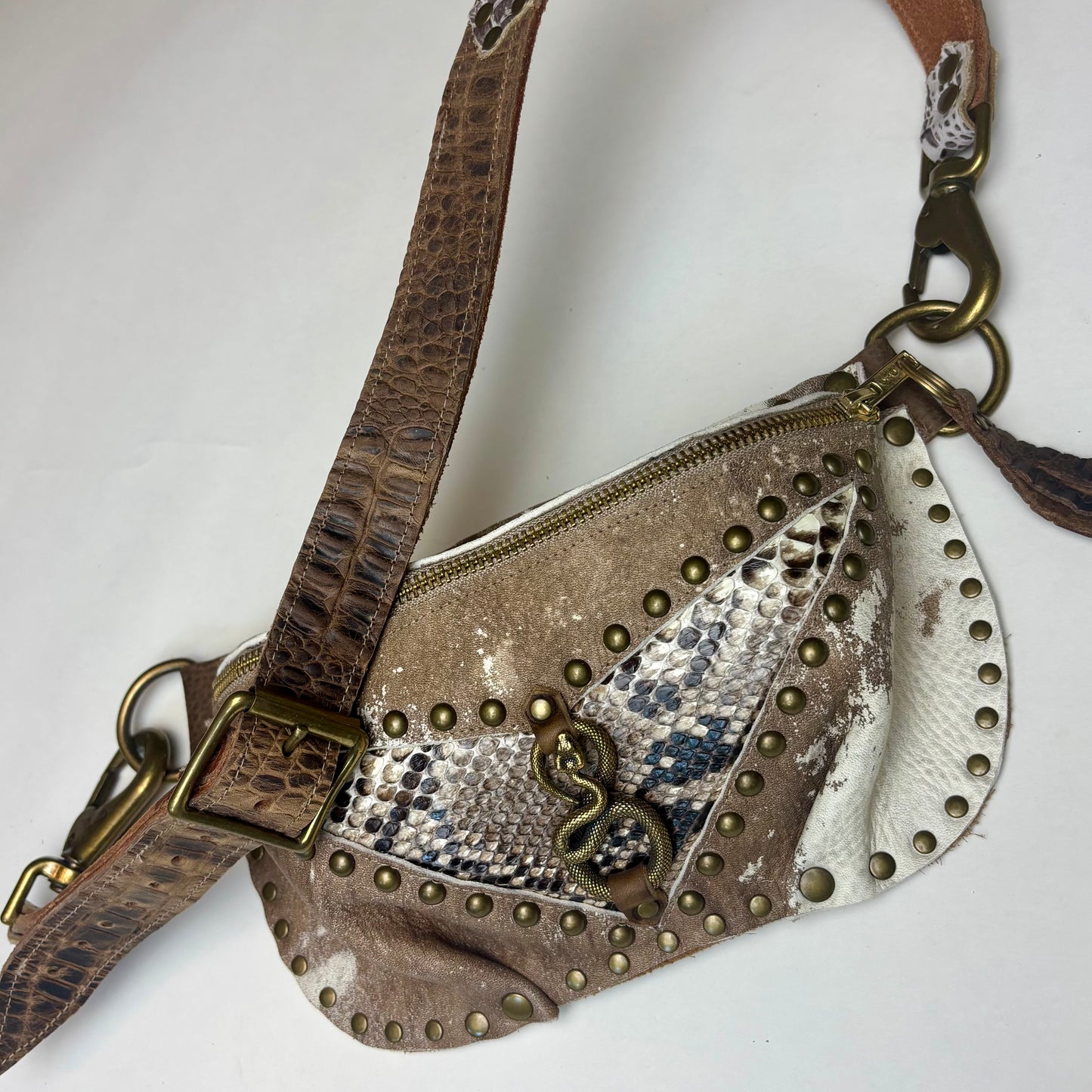 Distressed Tan and Ivory Python Fanny Pack