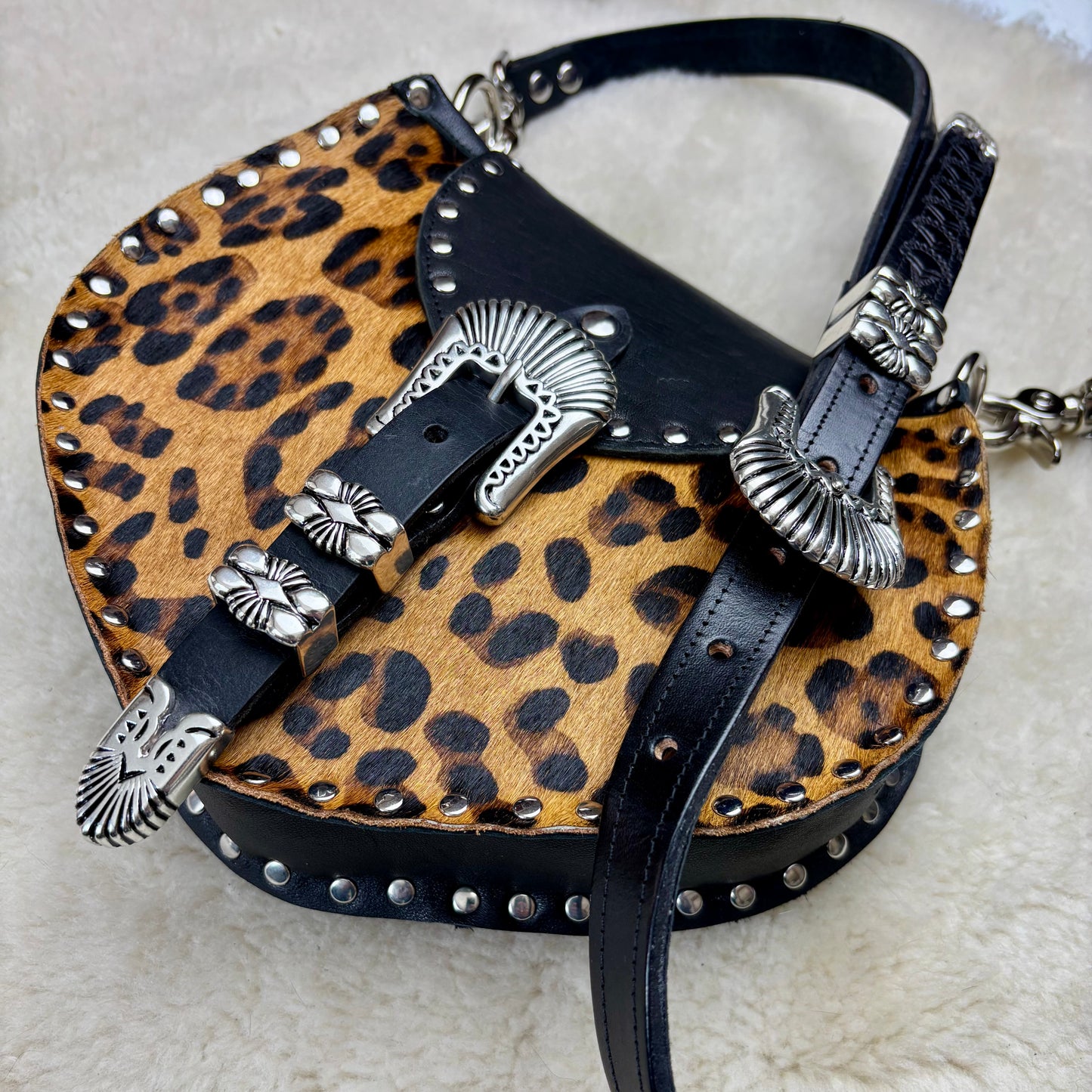Leopard Print Hide with Silver Buckles