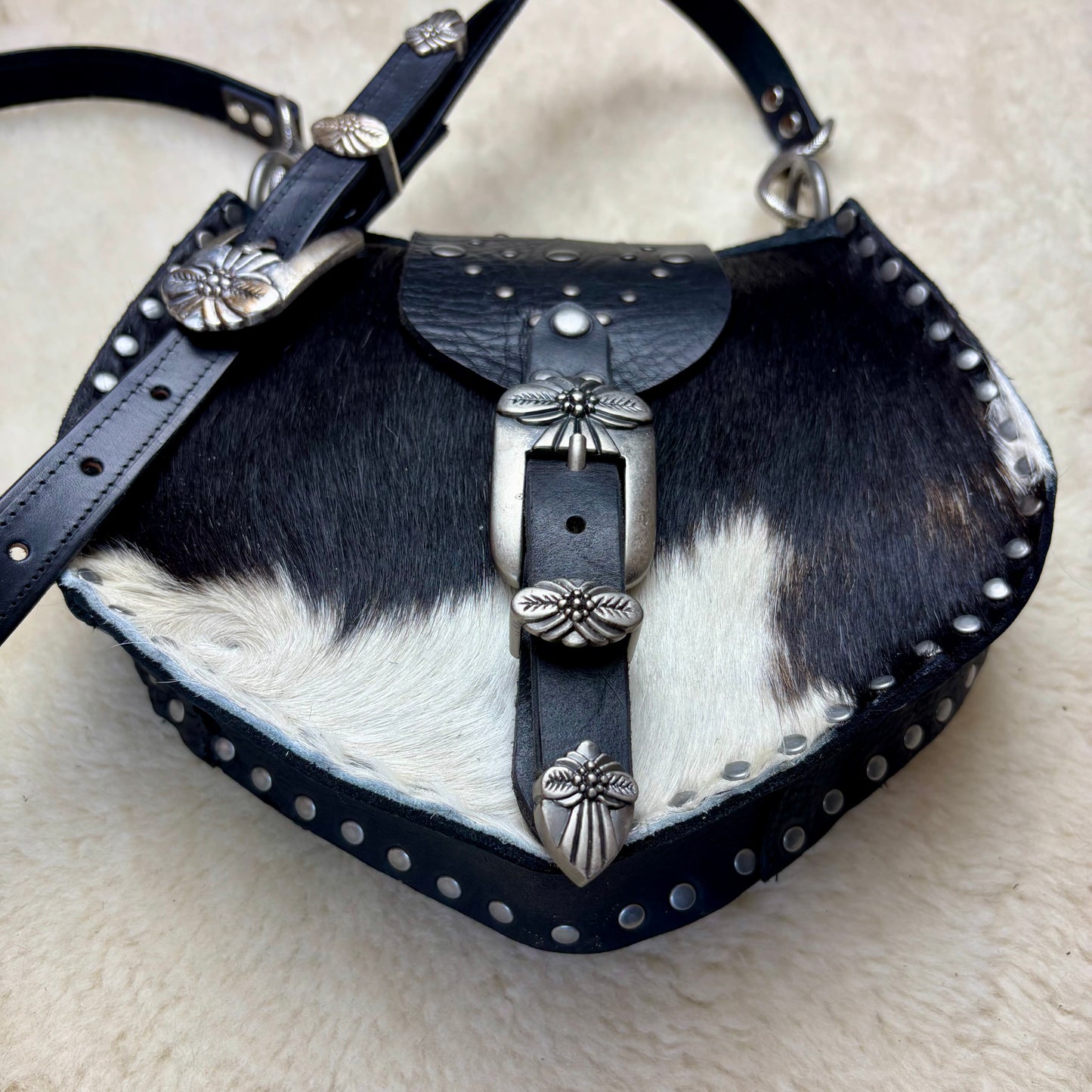 Black and White Cowhide Buckle Bag