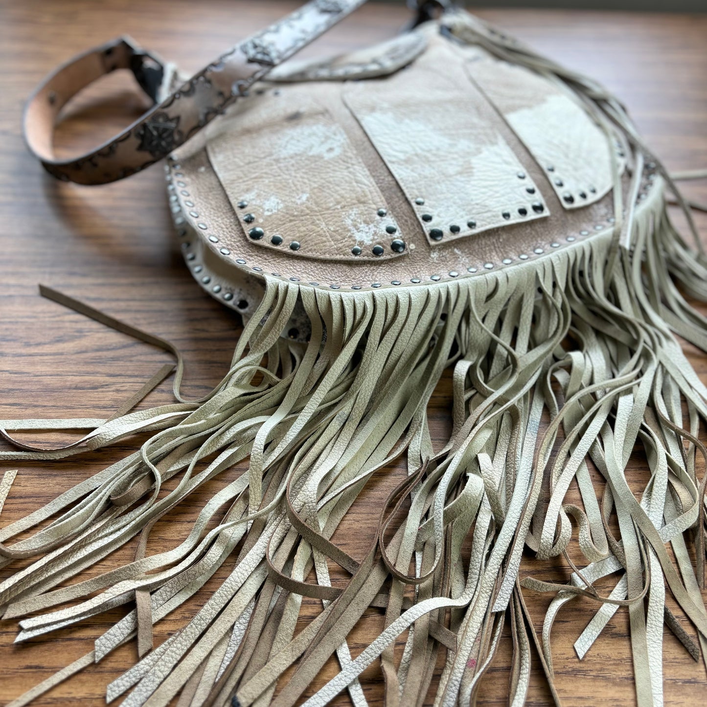 Distress Taupe Fringed Cathedral Bag