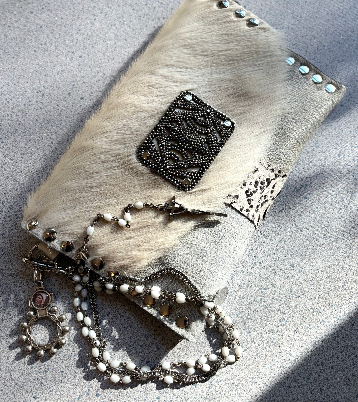 Winter White HairOn Hide Clutch