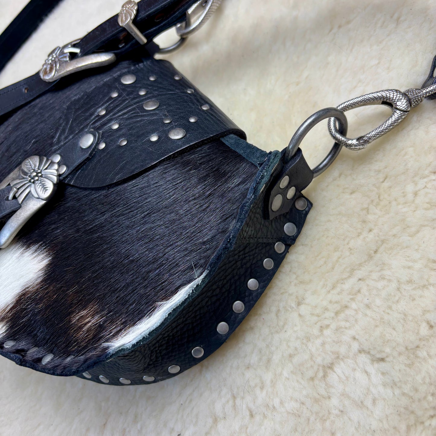 Black and White Cowhide Buckle Bag