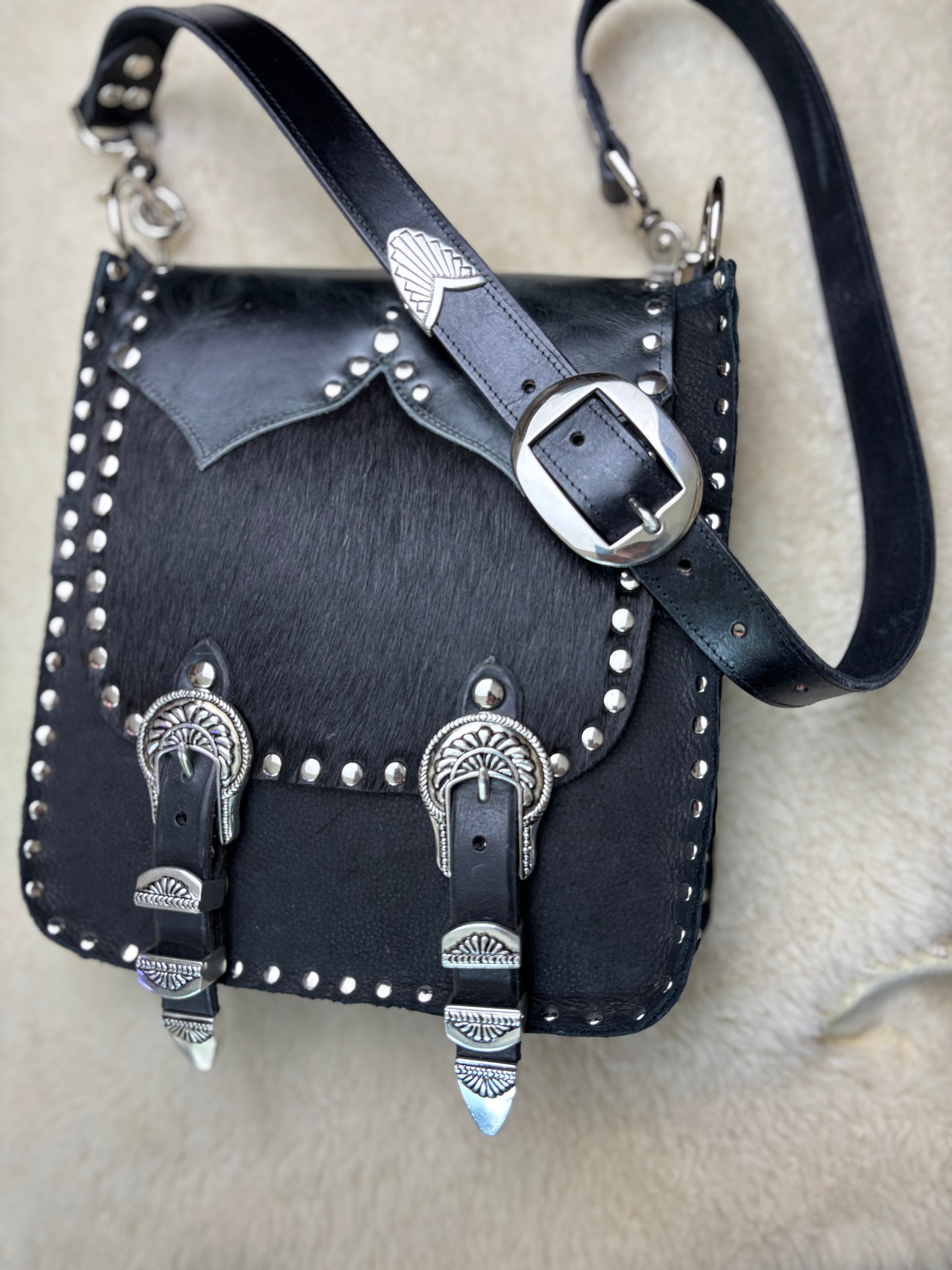 Black Mixed Hide Buckle Bag