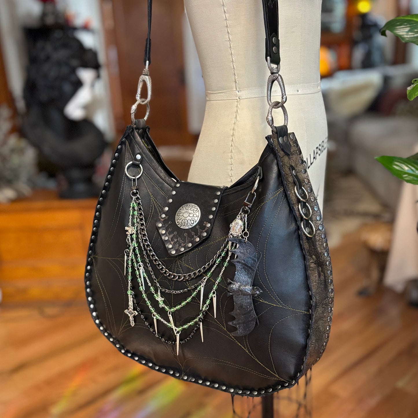 Black and Green Spiderweb Bag