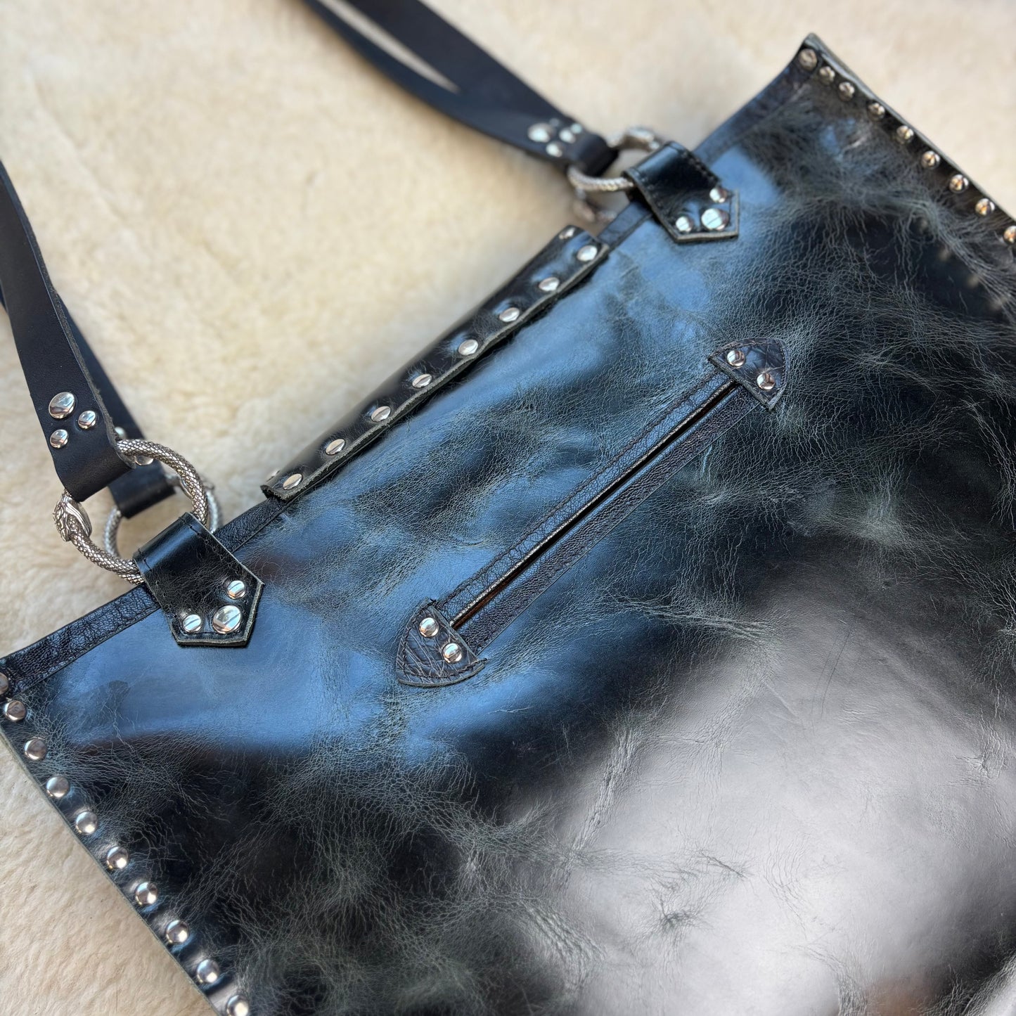 Black and Snake Squared Tote