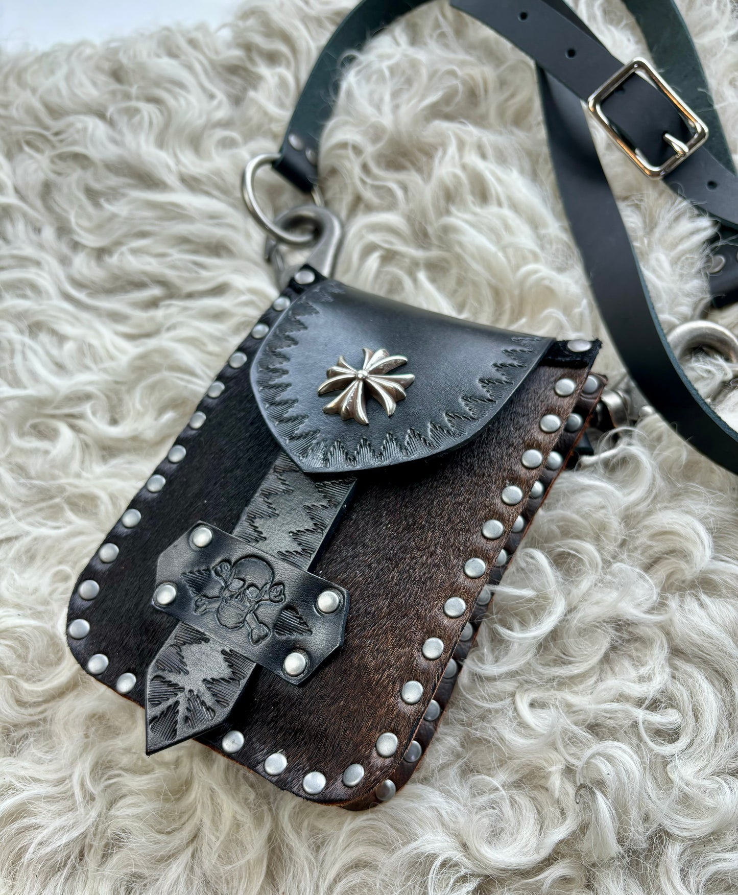 Black & Brown Biker Crossbody/Waist Bag